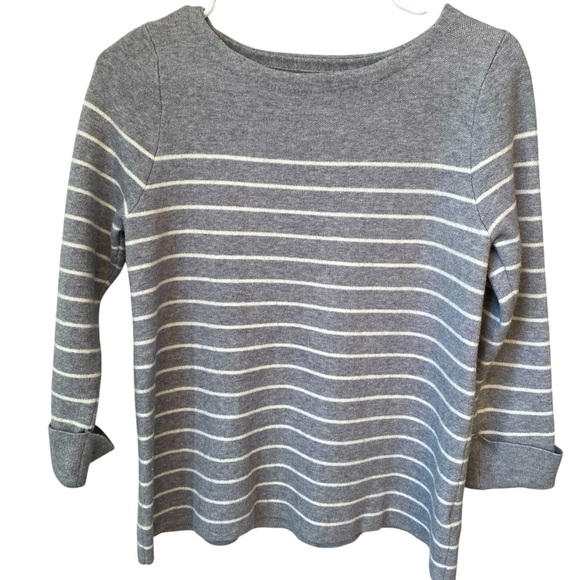 Tahari Women’s Stripe Sweater 3/4 Sleeve Size Small Gray & White Quiet Luxury - Picture 1 of 7